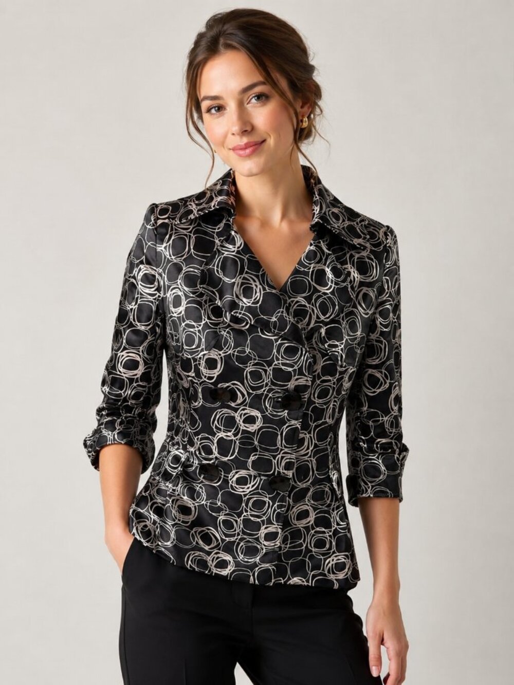 Marc Jacobs Vintage Y2K Black Cream 100% Silk Double-Breasted Statement Blazer - Picture 7 of 10